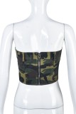 Camouflage Sexy Casual Camouflage Print Patchwork Backless Strapless Tops
