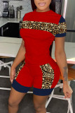 Pink Casual Print Patchwork O Neck Short Sleeve Two Pieces