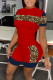 Red Casual Print Patchwork O Neck Short Sleeve Two Pieces
