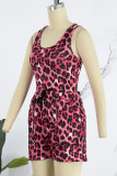 Red Sexy Casual Print Leopard Basic U Neck Sleeveless Two Pieces