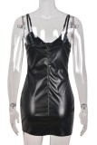 Black Sexy Solid Embroidery Backless Spaghetti Strap Sleeveless Dress Dresses