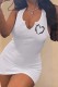 White Casual Print Basic V Neck Vest Dress Dresses