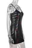 Black Sexy Solid Embroidery Backless Spaghetti Strap Sleeveless Dress Dresses