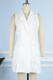 White Casual Solid Patchwork Turn-back Collar Suit Dress Dresses
