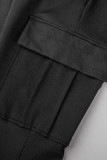Black Casual Solid Patchwork Fold Skinny High Waist Conventional Solid Color Bottoms