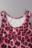 Red Sexy Casual Print Leopard Basic U Neck Sleeveless Two Pieces