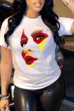 Red Street Print Patchwork O Neck T-Shirts