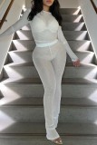 White Casual Solid See-through O Neck Long Sleeve Two Pieces