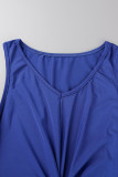 Grey Casual Solid Patchwork Fold V Neck Pencil Skirt Dresses