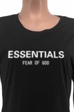 White Casual Print Letter O Neck Short Sleeve Two Pieces