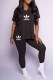 Black Casual Print Slit Letter V Neck Short Sleeve Two Pieces