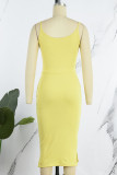 Yellow Sexy Solid Bandage Patchwork Spaghetti Strap Dresses