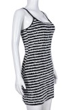 Black Sexy Casual Striped Patchwork Backless Spaghetti Strap Sleeveless Dress Dresses