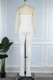 Blue Gray Sexy Casual Solid Backless Slit Strapless Skinny Jumpsuits