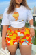 White Casual Street Print Patchwork Letter O Neck T-Shirts
