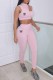 Pink Sportswear Print Letter O Neck Sleeveless Two Pieces
