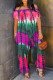 Rose Red Fashion Casual Print Tie Dye Backless Off the Shoulder Regular Jumpsuits