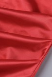 Red Sexy Solid Tassel Hollowed Out Strapless Wrapped Skirt Dresses