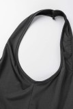 Black Sexy Casual Solid Backless Halter Regular Jumpsuits
