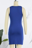 Grey Casual Solid Patchwork Fold V Neck Pencil Skirt Dresses