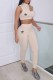 Cream White Sportswear Print Letter O Neck Sleeveless Two Pieces