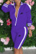 Purple Fashion Sportswear Print Patchwork Mandarin Collar Long Sleeve Two Pieces