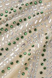 Green Sexy Patchwork Hot Drill Half A Turtleneck Long Sleeve Dresses