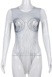 White Sexy Casual Print Basic O Neck Skinny Bodysuits