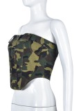 Camouflage Sexy Casual Camouflage Print Patchwork Backless Strapless Tops