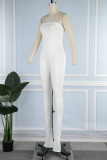Blue Gray Sexy Casual Solid Backless Slit Strapless Skinny Jumpsuits