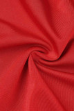 Red Sexy Solid Patchwork Halter Skinny Rompers