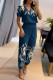 Blue Casual Print Patchwork V Neck Short Sleeve Two Pieces