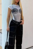 White Sexy Casual Print Basic O Neck Skinny Bodysuits
