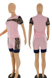 Pink Casual Print Patchwork O Neck Short Sleeve Two Pieces