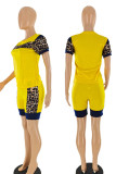 Pink Casual Print Patchwork O Neck Short Sleeve Two Pieces