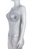 White Sexy Casual Print Basic O Neck Skinny Bodysuits