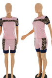 Pink Casual Print Patchwork O Neck Short Sleeve Two Pieces