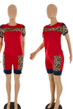 Pink Casual Print Patchwork O Neck Short Sleeve Two Pieces