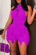 Purple Casual Print Tassel Patchwork O Neck Sleeveless Two Pieces