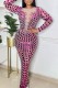 Pink Casual Print Patchwork Hot Drill O Neck Long Sleeve Dresses