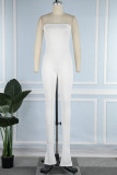 Blue Gray Sexy Casual Solid Backless Slit Strapless Skinny Jumpsuits