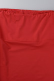 Red Sexy Solid Patchwork Asymmetrical Stringy Selvedge Strapless Irregular Dress Dresses