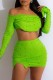 Green Sexy Casual Solid Patchwork Beading Off the Shoulder Long Sleeve Two Pieces