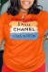 Tangerine Red Casual Print Letter O Neck T-Shirts