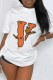 White Street Daily Print Patchwork Letter O Neck T-Shirts