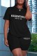 Black Casual Print Letter O Neck Short Sleeve Two Pieces