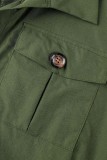 Army Green Casual Solid Patchwork Turndown Collar Regular Rompers
