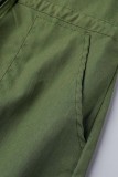 Army Green Casual Solid Patchwork Turndown Collar Regular Rompers