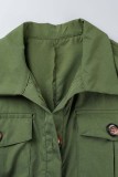 Army Green Casual Solid Patchwork Turndown Collar Regular Rompers