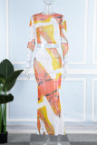 Colour Casual Print Basic O Neck Long Sleeve Two Pieces